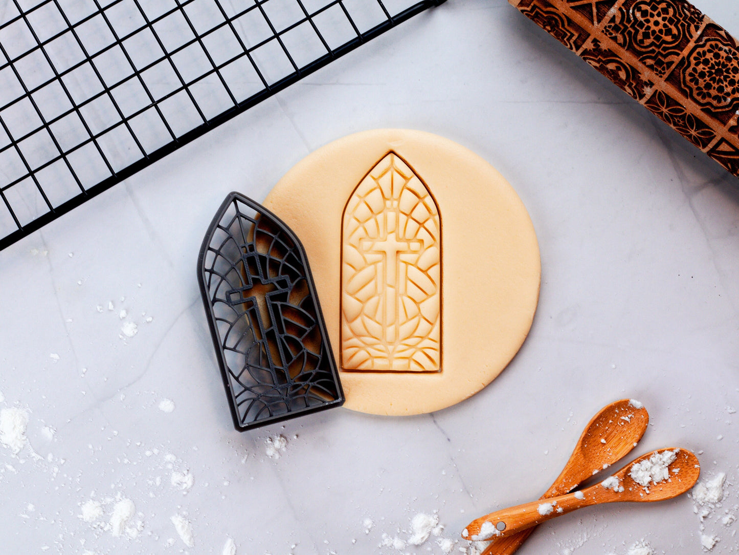 Stained Glass Window Cookie Cutter | Church Cross Fondant Cutter | 3 Sizes Available
