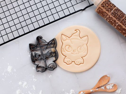 Spooky Cute Halloween Cat Cookie Cutter | Kawaii Halloween Fondant Cutter | 3 Sizes Available